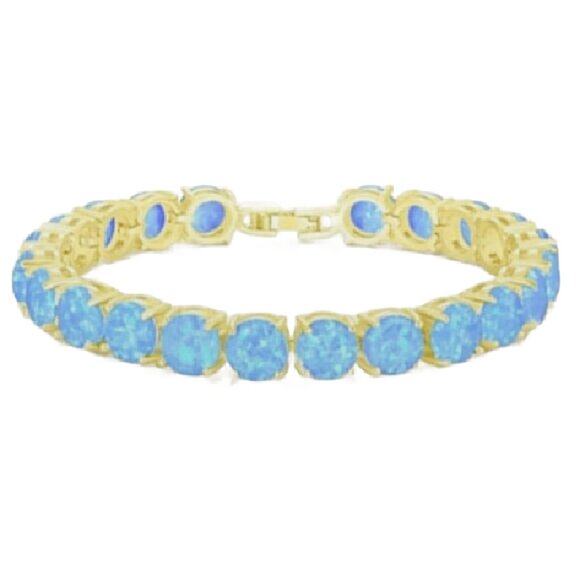Beautiful October Birthstone Blue Opal Simulated 18k Gold plating bracelet 7 1/4 - Picture 4 of 4